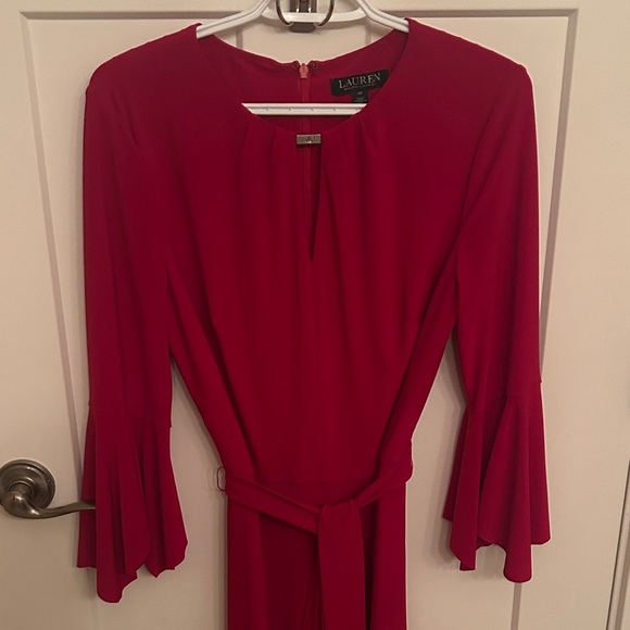 Lauren Ralph Lauren Holiday / Christmas Vibrant Red Flowy Sleeve Dress, size 10 - Picture 3 of 10